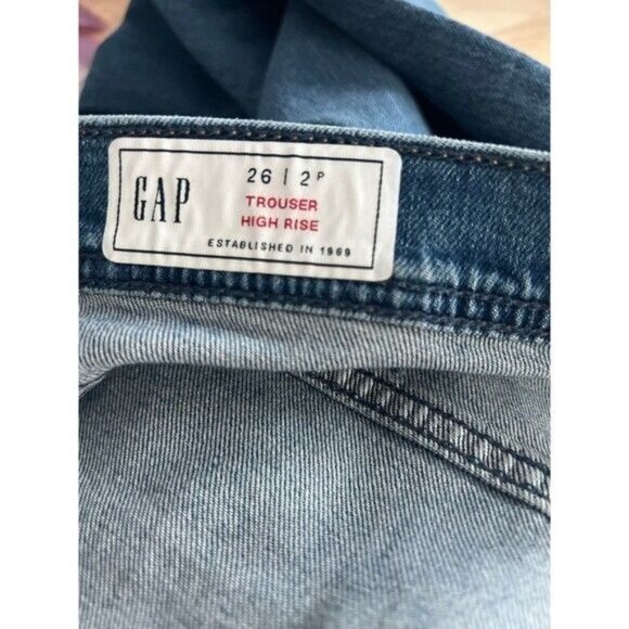 Gap High Rise Trouser Jeans Petite Wide Leg Denim Blue 26/2P - Picture 3 of 14
